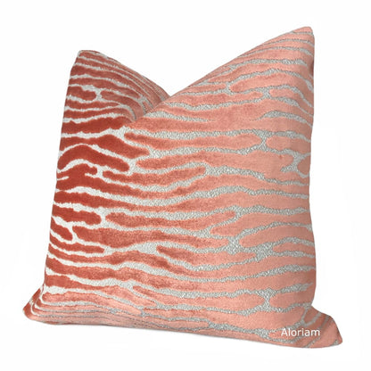 Jocelyn Coral Pink Wavy Cut Velvet Pillow Cover - Aloriam