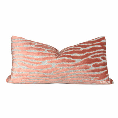 Jocelyn Coral Pink Wavy Cut Velvet Pillow Cover - Aloriam