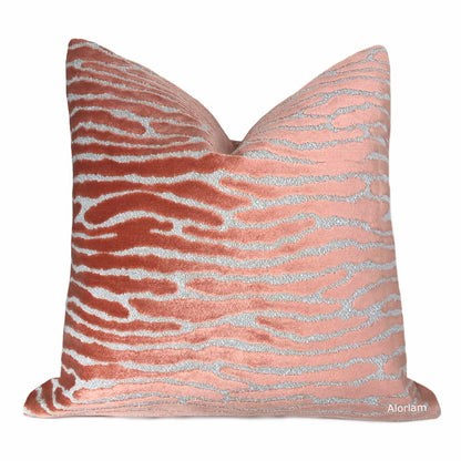 Jocelyn Coral Pink Wavy Cut Velvet Pillow Cover - Aloriam