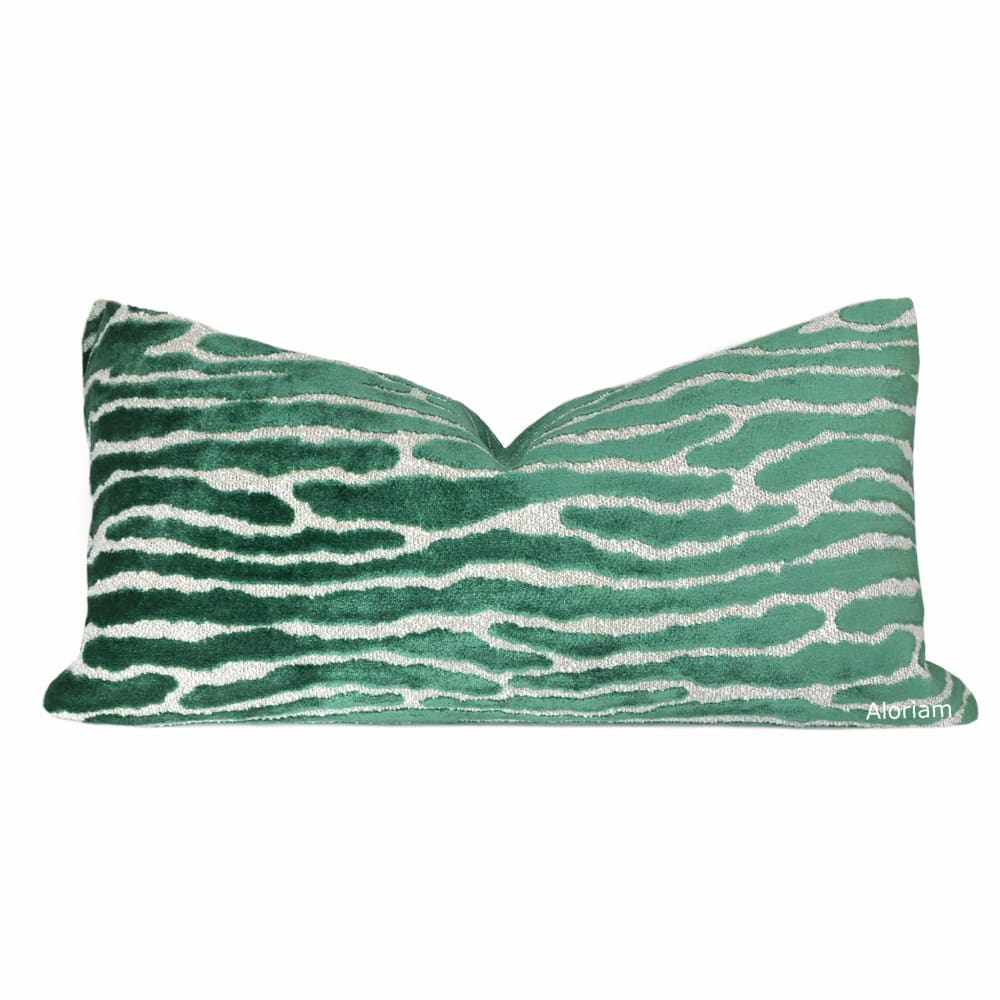 Jocelyn Jade Green Wavy Cut Velvet Pillow Cover - Aloriam