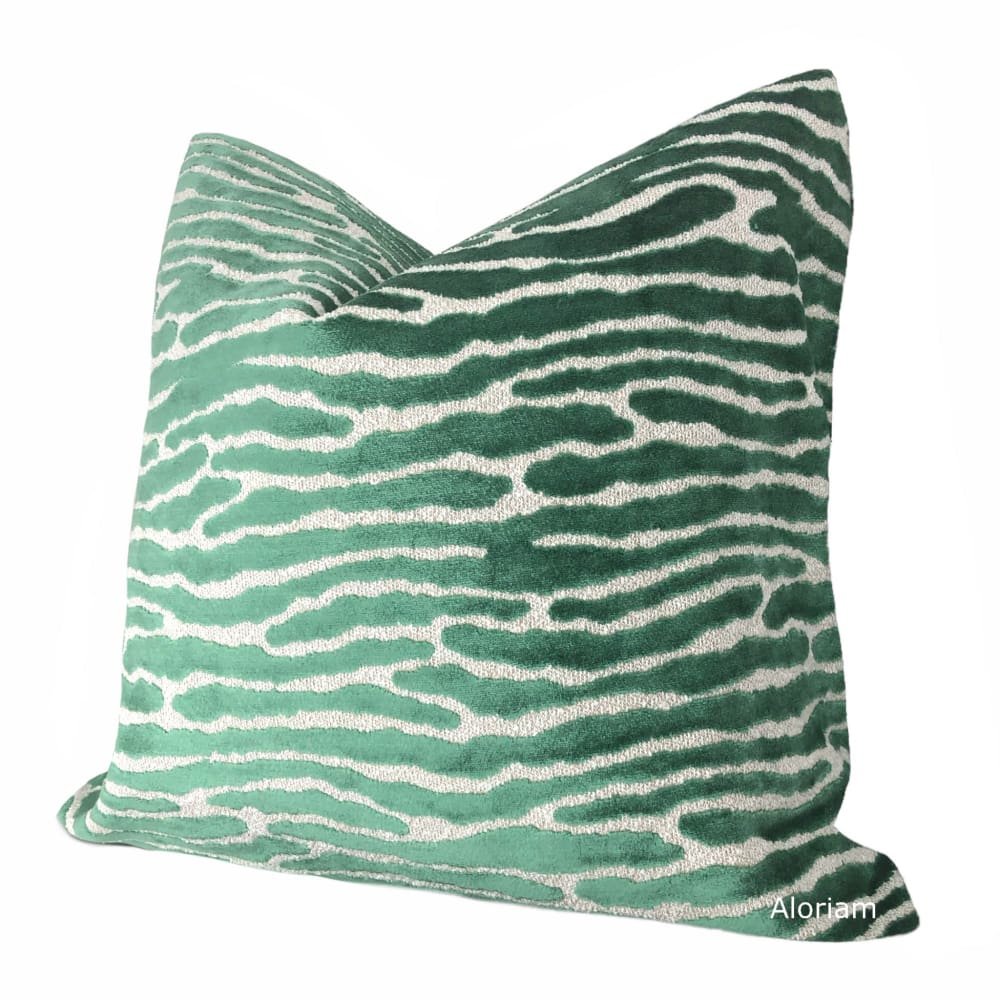 Jocelyn Jade Green Wavy Cut Velvet Pillow Cover - Aloriam