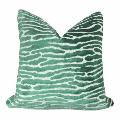 Jocelyn Jade Green Wavy Cut Velvet Pillow Cover - Aloriam