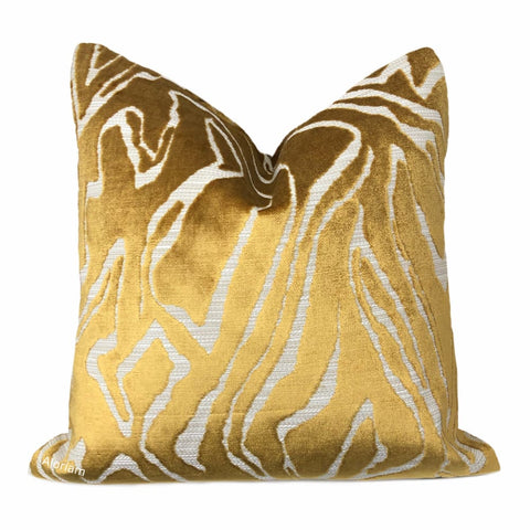 Jonas Gold Beige Abstract Velvet Pillow Cover - Aloriam