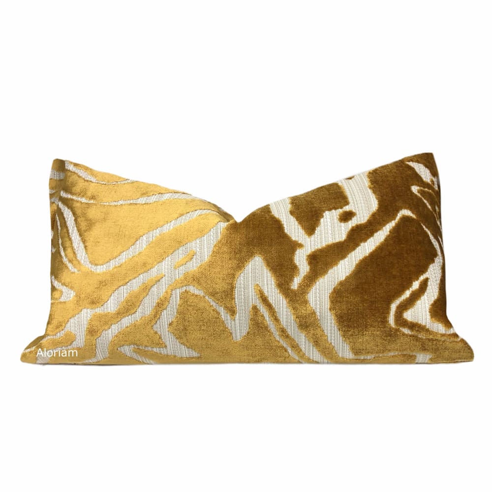 Jonas Gold Beige Abstract Velvet Pillow Cover - Aloriam