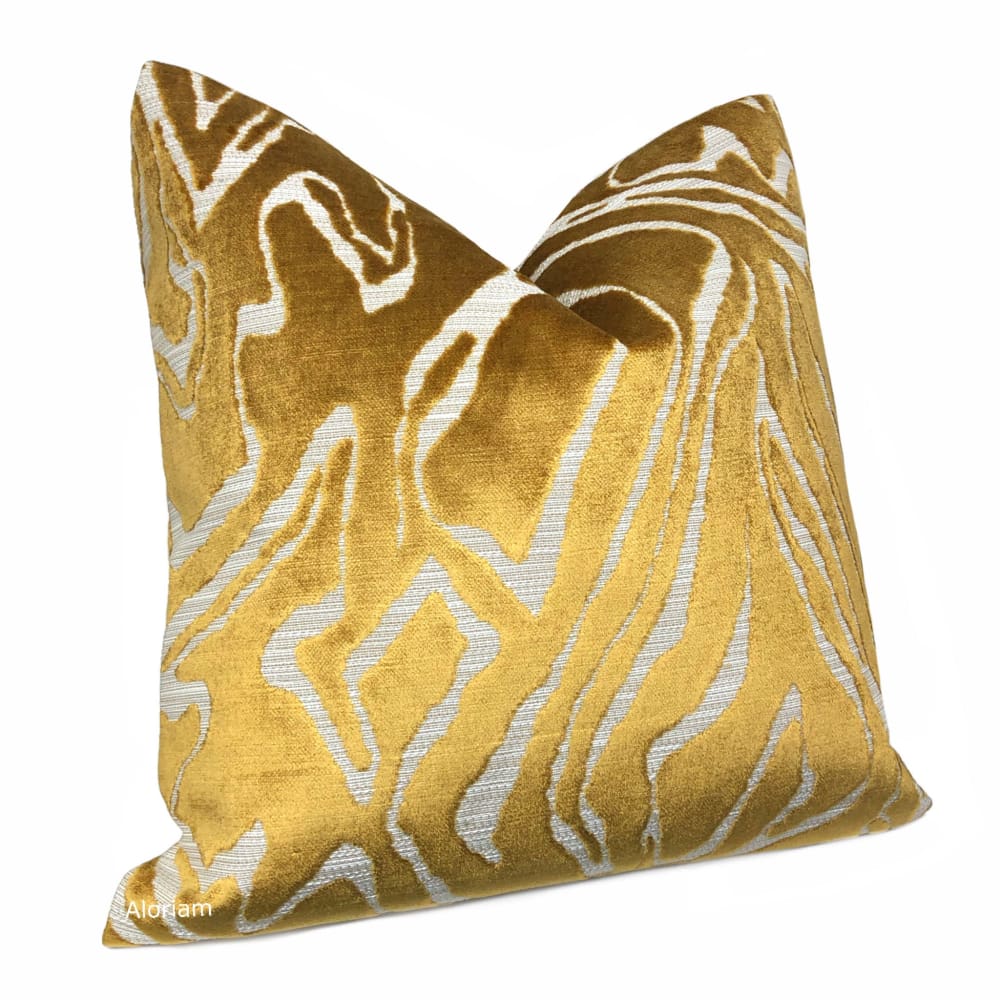 Jonas Gold Beige Abstract Velvet Pillow Cover - Aloriam