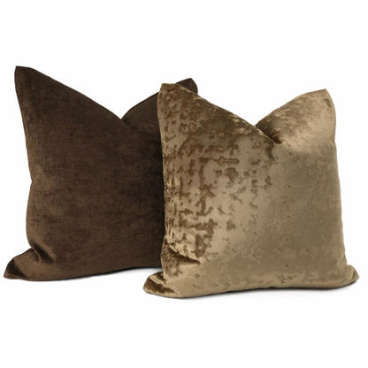 Kael I Sable Brown Abstract Distressed Tonal Velvet Pillow Cover - Aloriam