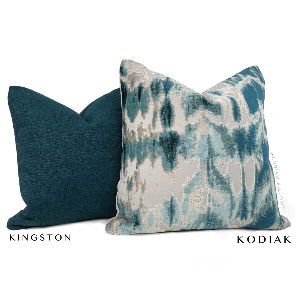 Kodiak I Green Teal Aqua Abstract Velvet Pillow Cover - Aloriam