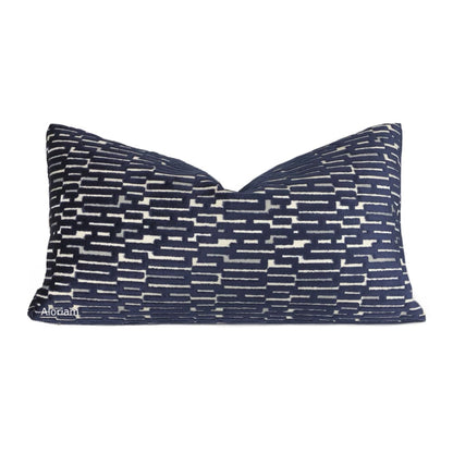 Lincoln Dark Ink Blue Geometric Velvet Pillow Cover - Aloriam