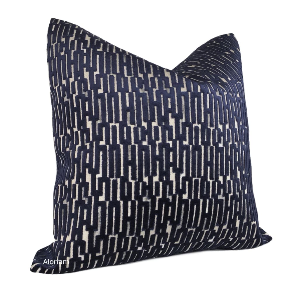 Lincoln Dark Ink Blue Geometric Velvet Pillow Cover - Aloriam