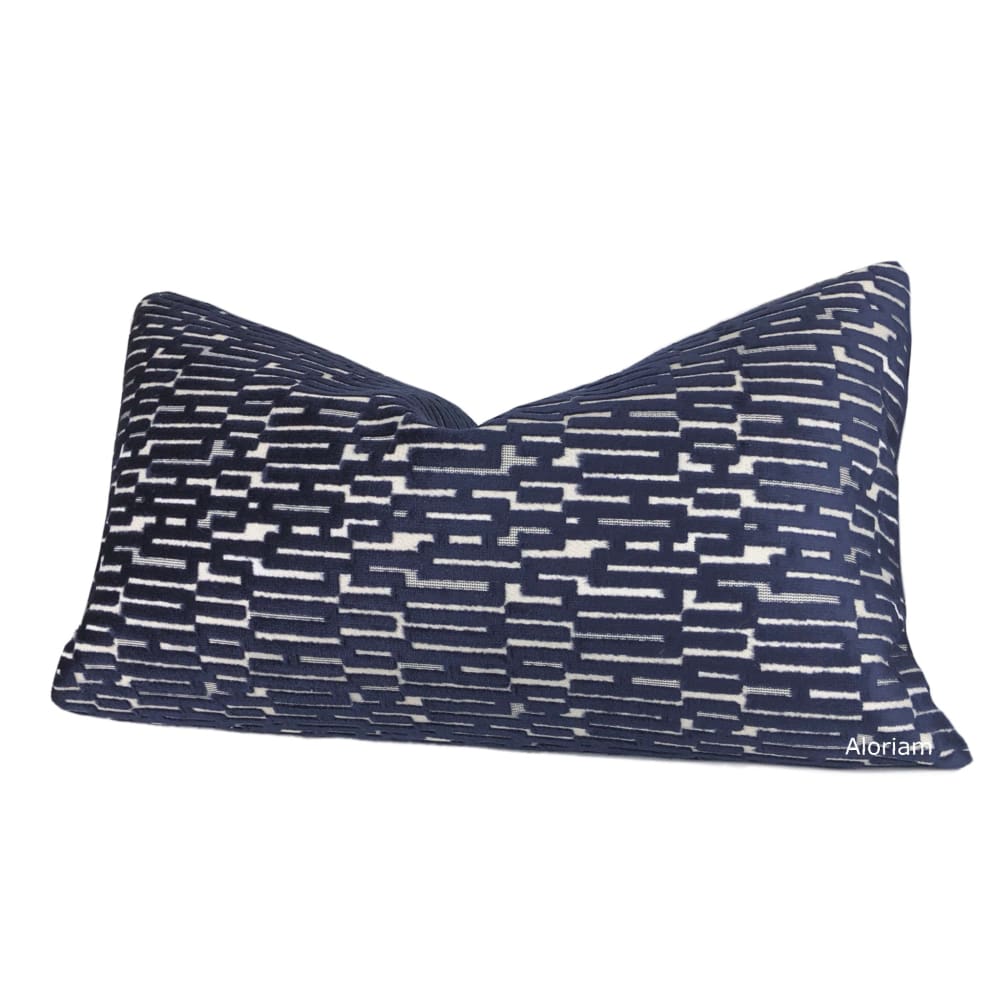 Lincoln Dark Ink Blue Geometric Velvet Pillow Cover - Aloriam