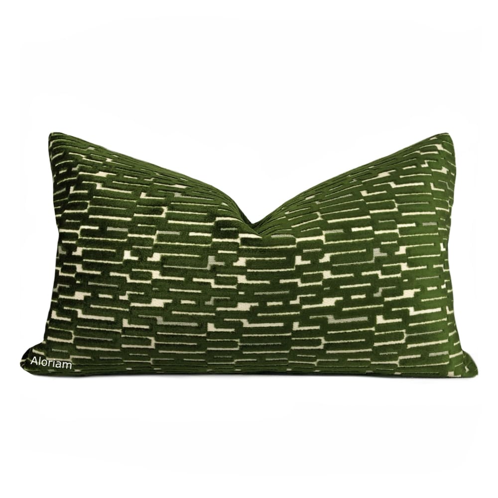 Lincoln Moss Green Geometric Velvet Pillow Cover - Aloriam