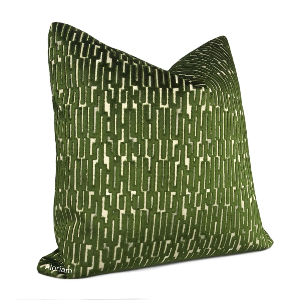 Lincoln Moss Green Geometric Velvet Pillow Cover - Aloriam