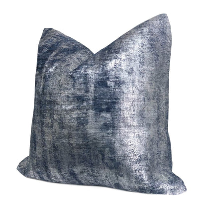 Luna II Metallic Silver Blue Pillow Cover - Aloriam