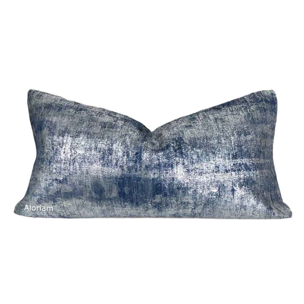 Luna II Metallic Silver Blue Pillow Cover - Aloriam