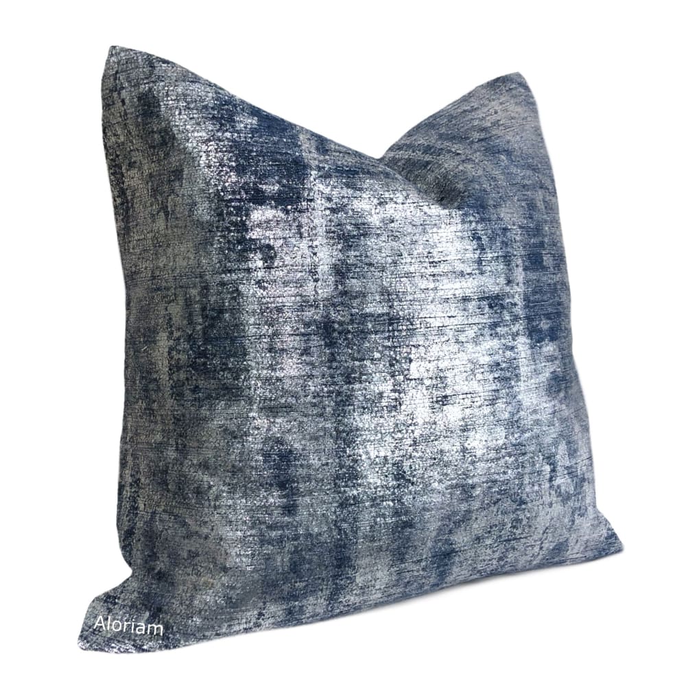 Luna II Metallic Silver Blue Pillow Cover - Aloriam