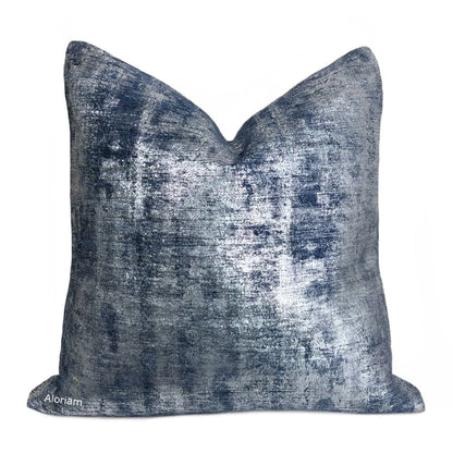 Luna II Metallic Silver Blue Pillow Cover - Aloriam