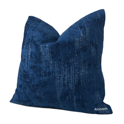 Marsden Sapphire Blue Distressed Tonal Chenille Pillow Cover - Aloriam