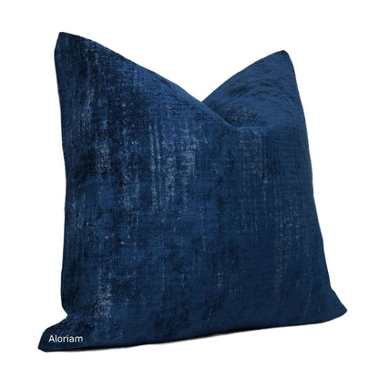 Marsden Sapphire Blue Distressed Tonal Chenille Pillow Cover - Aloriam