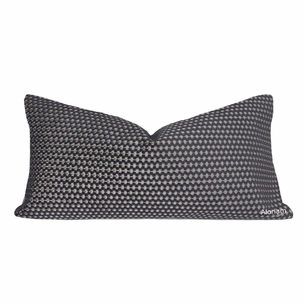 Oscar Black Gray Velvet Dots Pillow Cover - Aloriam