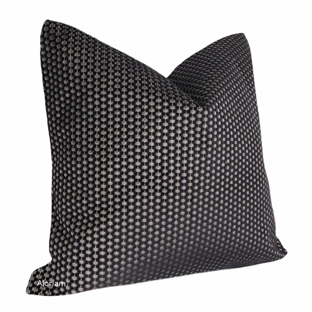 Oscar Black Gray Velvet Dots Pillow Cover - Aloriam