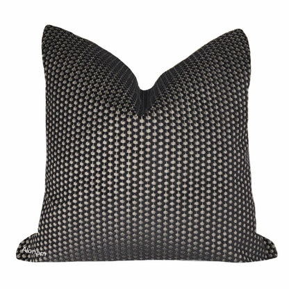 Oscar Black Gray Velvet Dots Pillow Cover - Aloriam