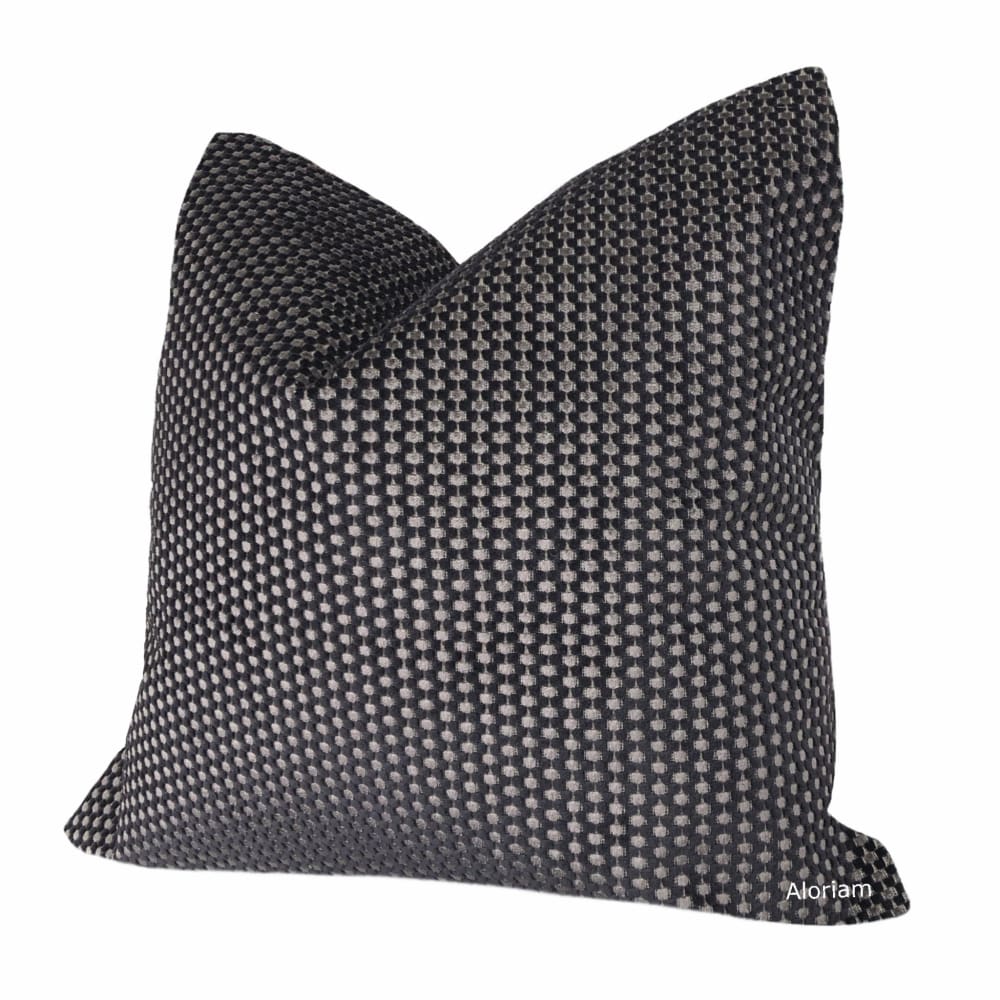 Oscar Black Gray Velvet Dots Pillow Cover - Aloriam