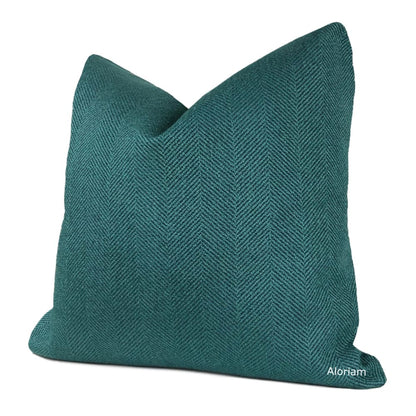 Parker Teal Green Herringbone Chevron Pillow Cover - Aloriam