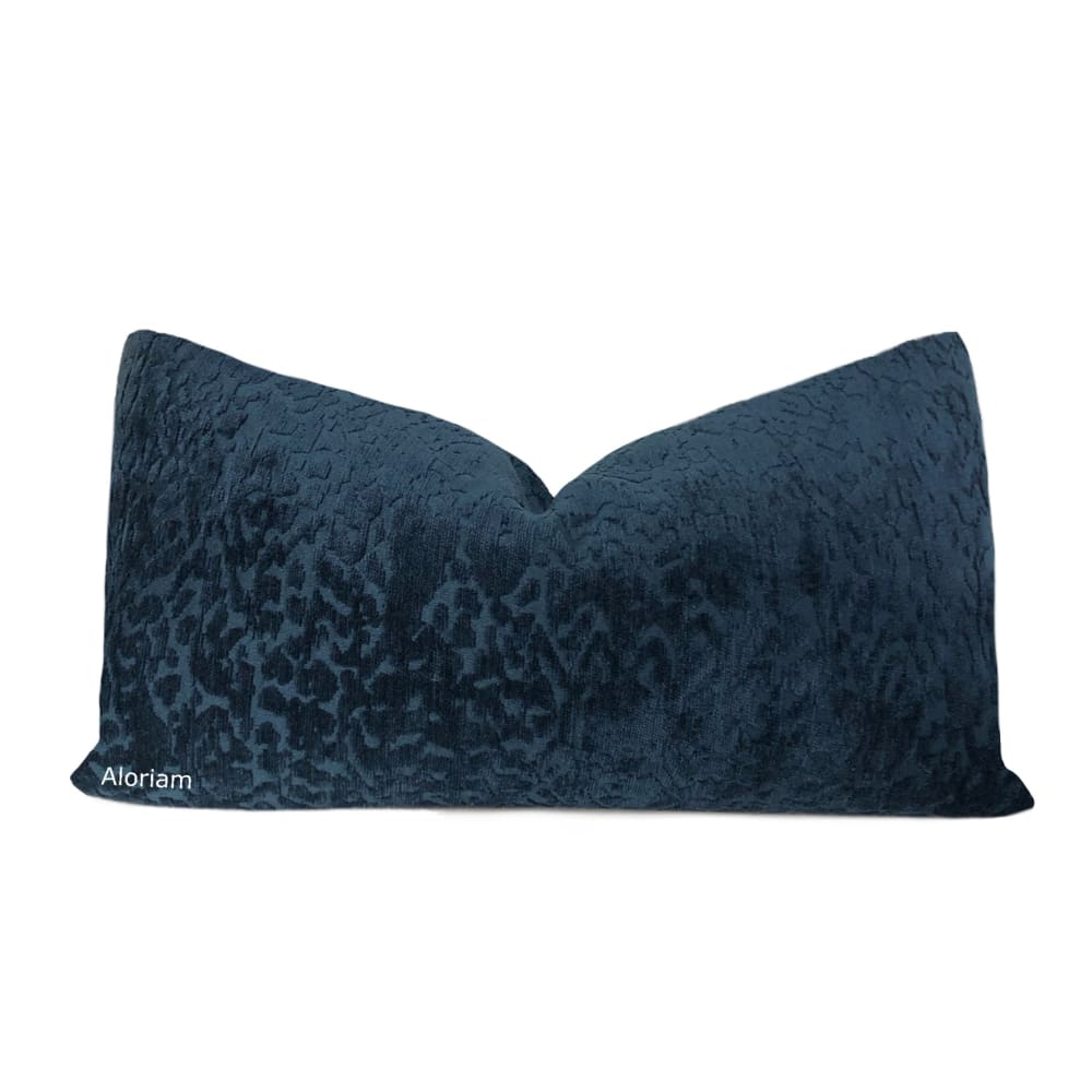 Regis Navy Blue Leopard Textured Chenille Pillow Cover - Aloriam