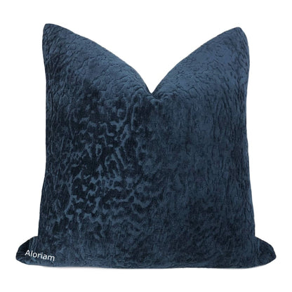 Regis Navy Blue Leopard Textured Chenille Pillow Cover - Aloriam