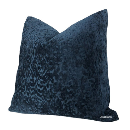 Regis Navy Blue Leopard Textured Chenille Pillow Cover - Aloriam