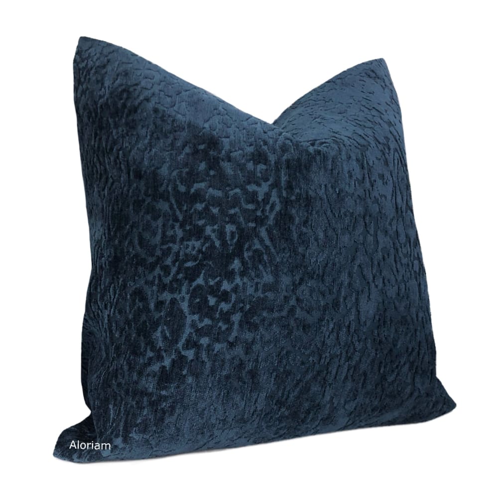 Regis Navy Blue Leopard Textured Chenille Pillow Cover - Aloriam