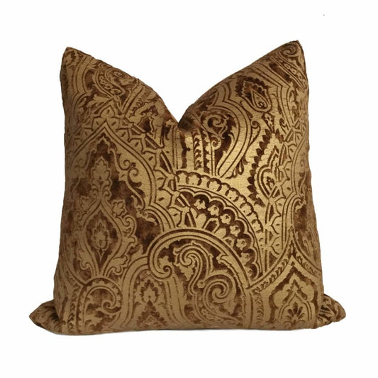 Robert Allen Beacon Hill Gilt Paisley Gold Brown Italian Velvet Pillow Cover - Aloriam