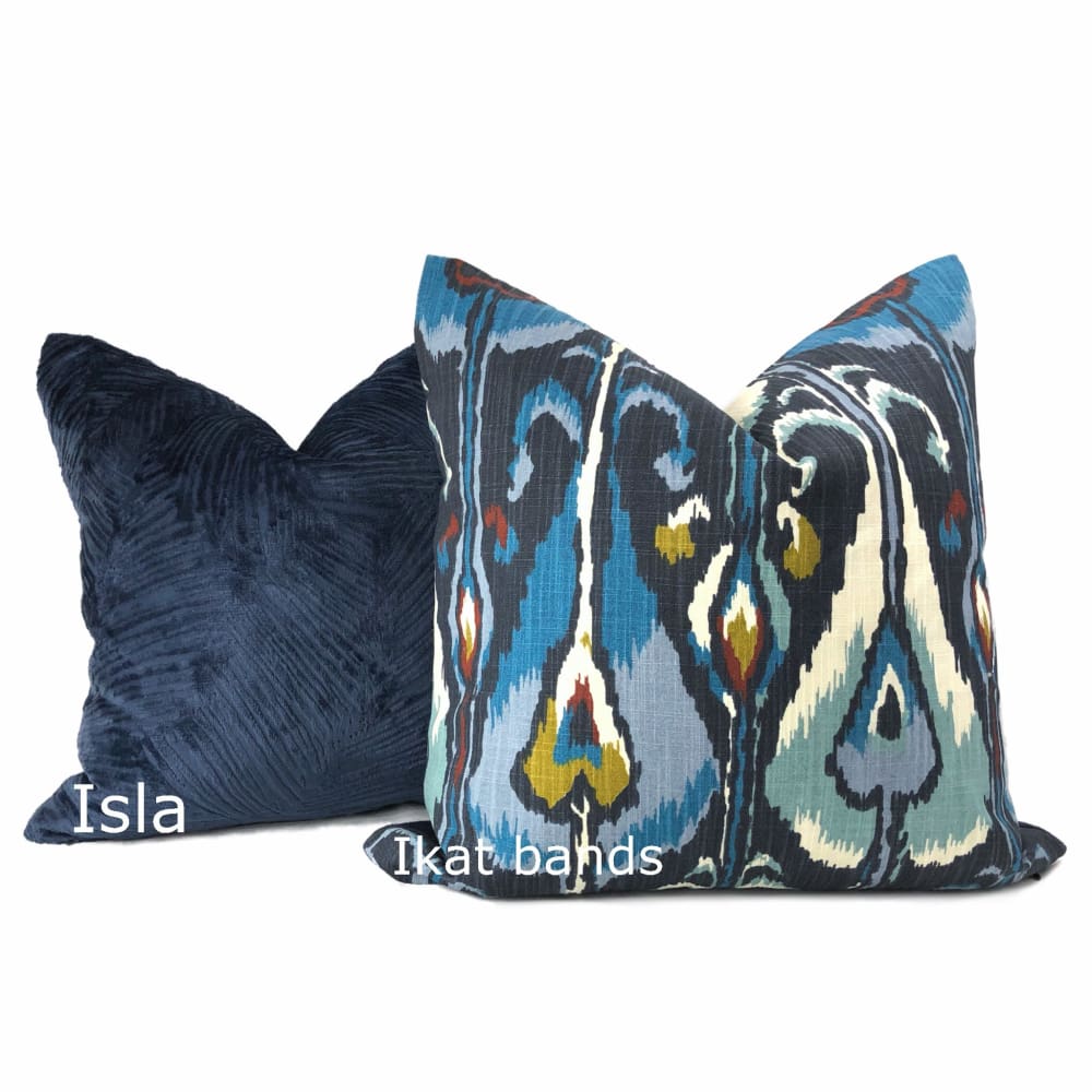 Robert Allen Navy Blue Ikat Bands Decorative Throw Pillow Cover - Aloriam