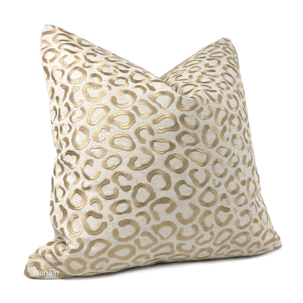 Sheba Golden Brown Embroidered Leopard Spots Pillow Cover - Aloriam