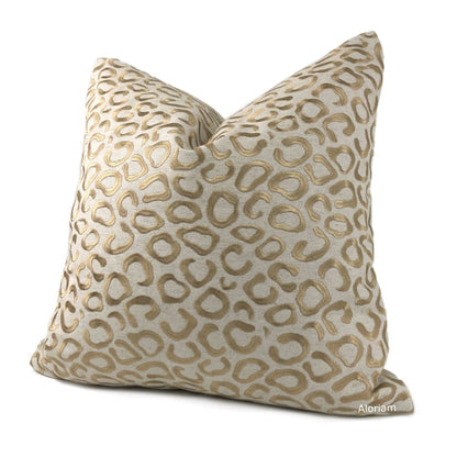 Sheba Golden Brown Embroidered Leopard Spots Pillow Cover - Aloriam