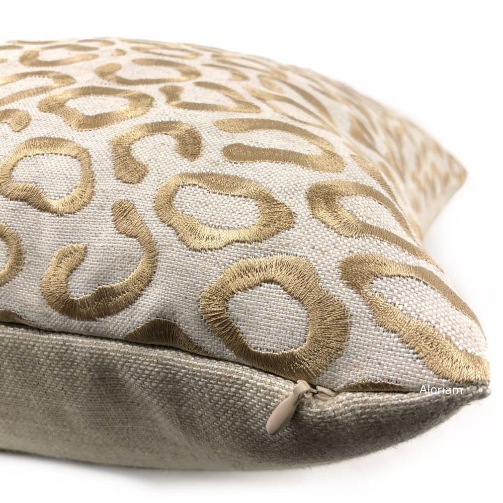 Sheba Golden Brown Embroidered Leopard Spots Pillow Cover - Aloriam