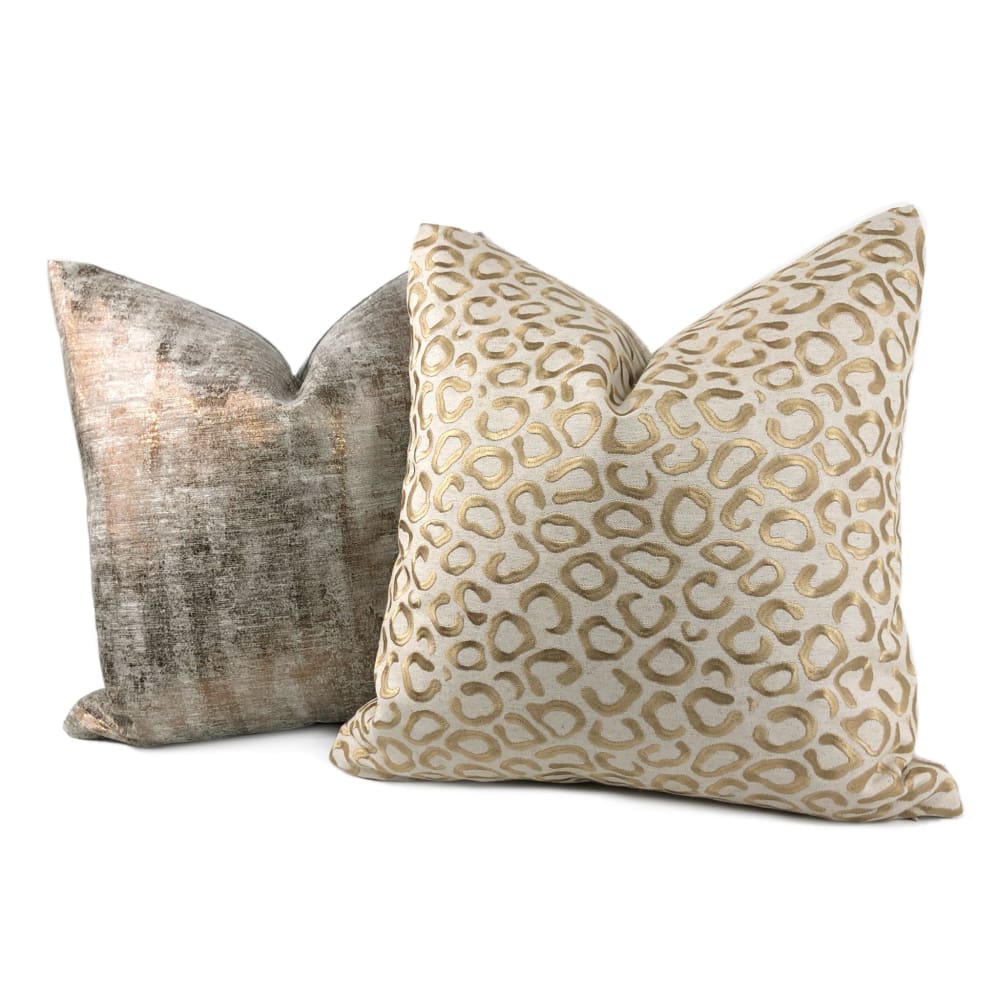 Sheba Golden Brown Embroidered Leopard Spots Pillow Cover - Aloriam