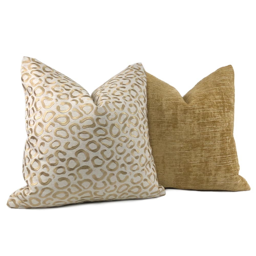 Sheba Golden Brown Embroidered Leopard Spots Pillow Cover - Aloriam