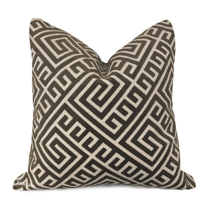 Thebes Brown Beige Greek Key Velvet Pillow Cover - Aloriam