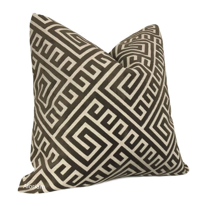 Thebes Brown Beige Greek Key Velvet Pillow Cover - Aloriam