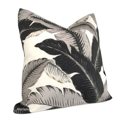 Tommy Bahama Swaying Palm Leaves Black Gray White Indoor Outdoor Pillow Cover - Aloriam