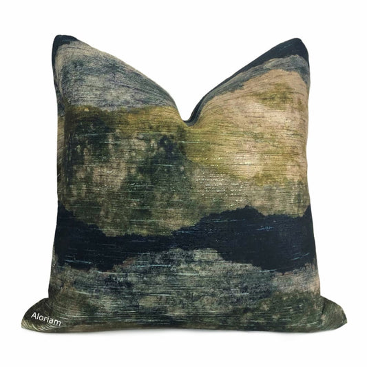 Travertine Marsh Green Beige Gray Digital Print Velvet Pillow Cover - Aloriam