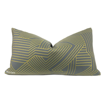 Zachary Chartreuse Green Gray Lines Pillow Cover - Aloriam