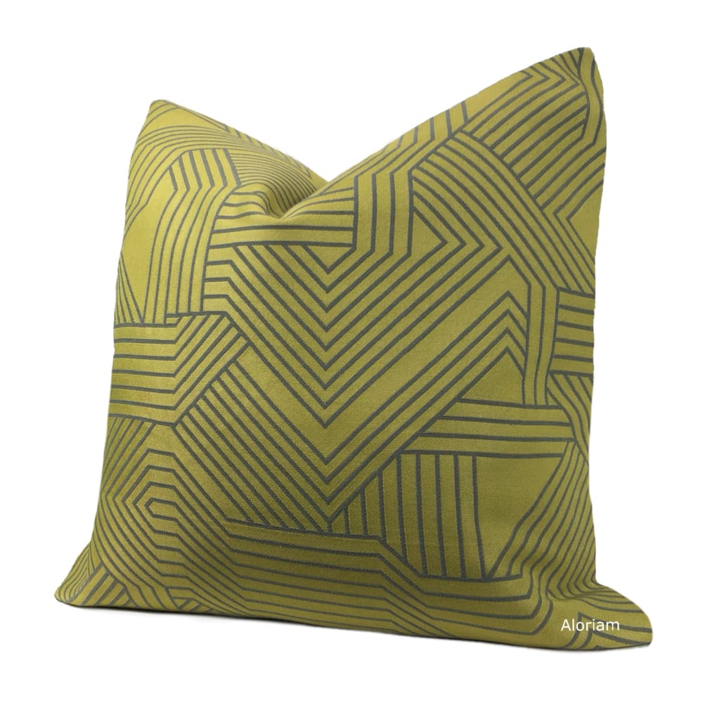 Zachary Chartreuse Green Gray Lines Pillow Cover - Aloriam