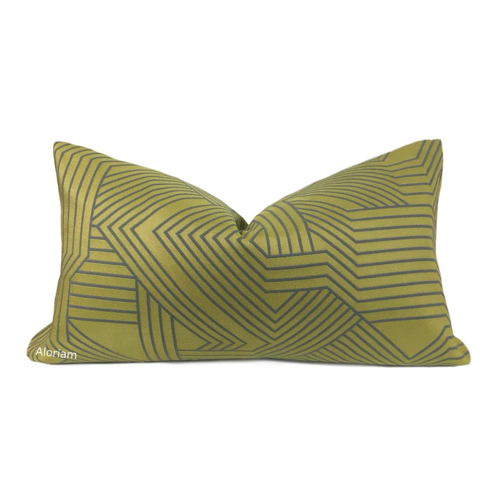 Zachary Chartreuse Green Gray Lines Pillow Cover - Aloriam