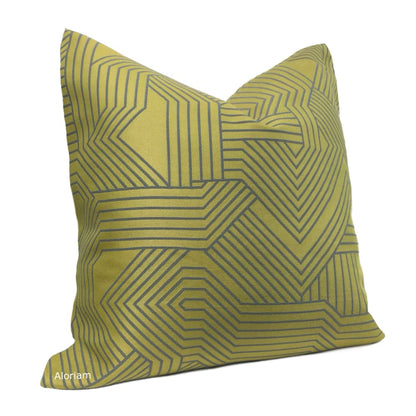 Zachary Chartreuse Green Gray Lines Pillow Cover - Aloriam