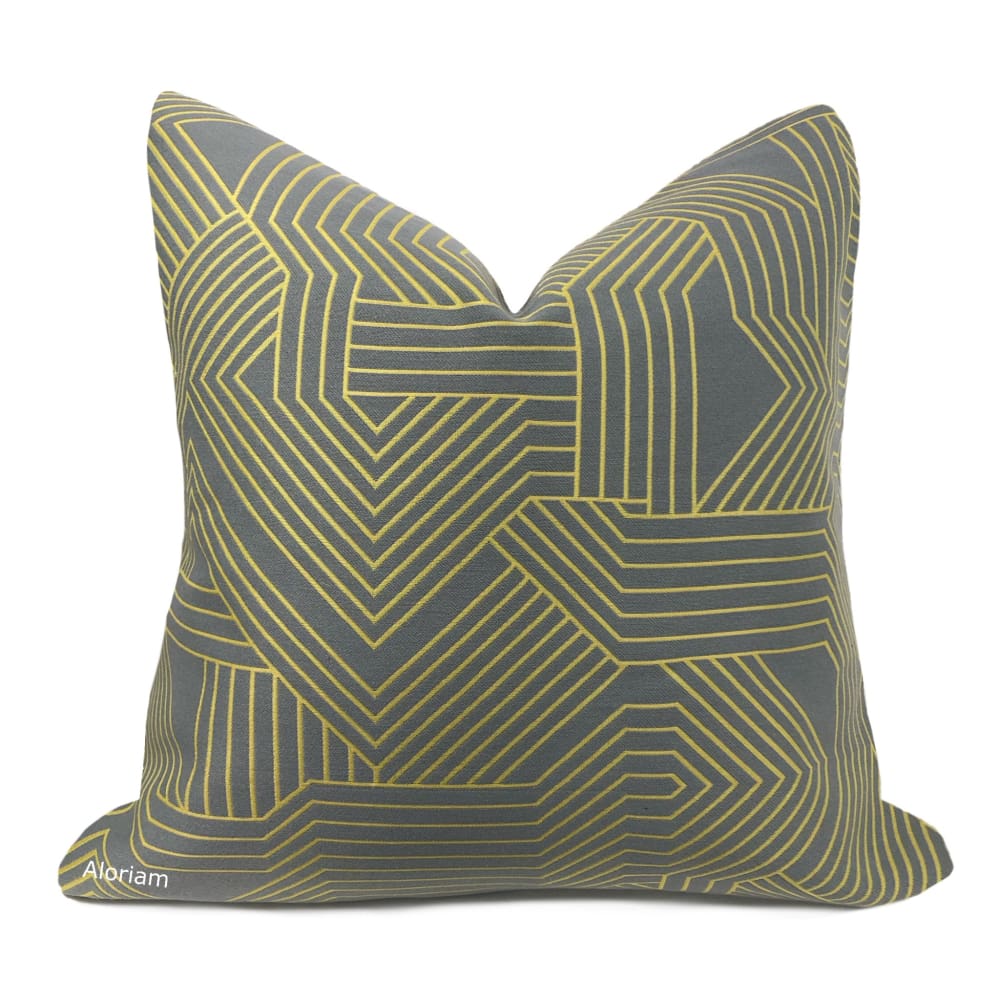 Zachary Chartreuse Green Gray Lines Pillow Cover - Aloriam