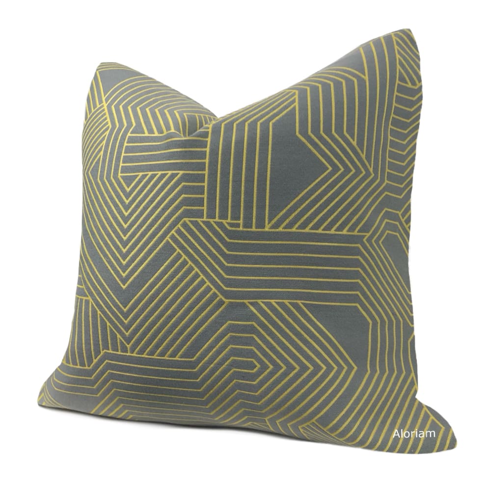 Zachary Chartreuse Green Gray Lines Pillow Cover - Aloriam