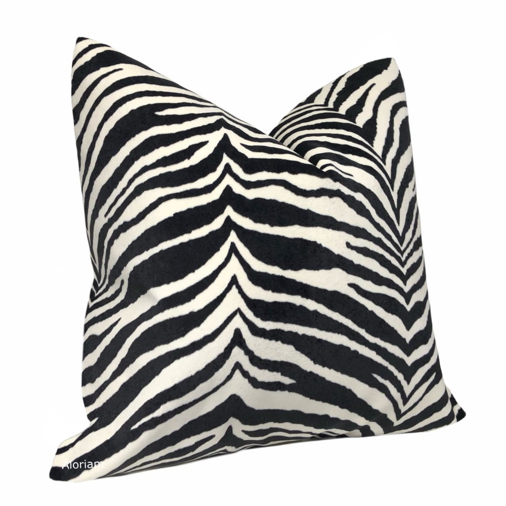 Zarah Black Cream Zebra Stripe Velvet Pillow Cover v - Aloriam