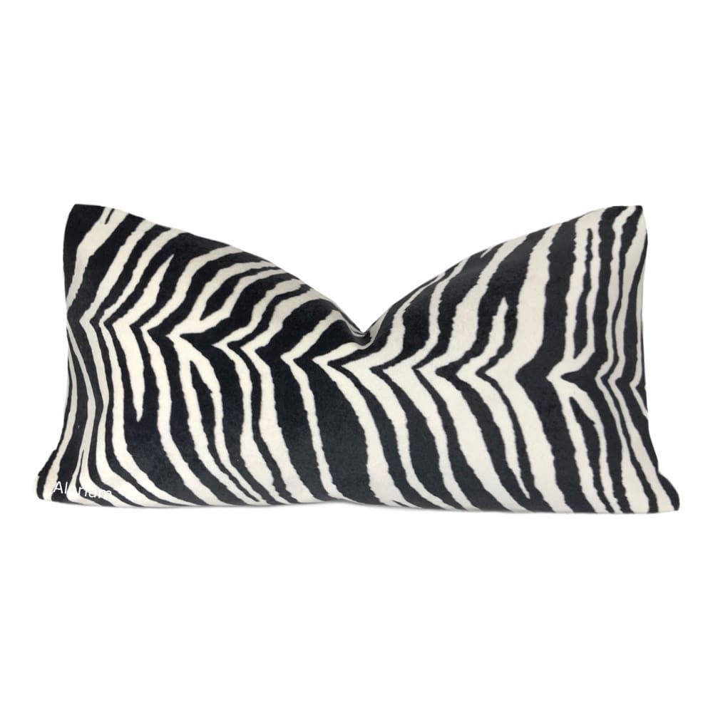 Zarah Black Cream Zebra Stripe Velvet Pillow Cover v - Aloriam